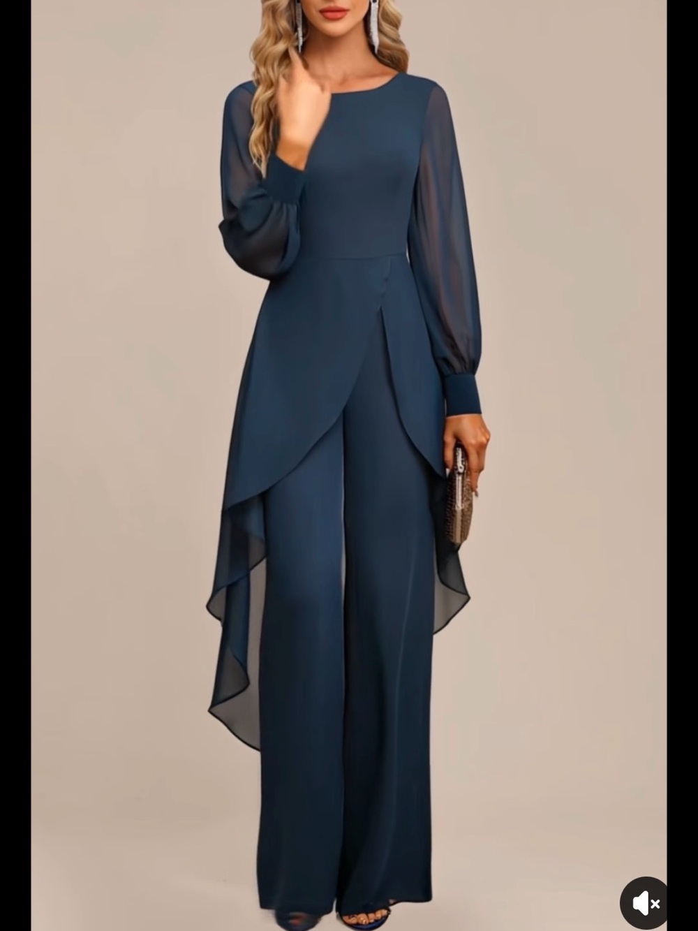 Chic Navy Wide-Leg Jumpsuit with Sheer Overlay never worn